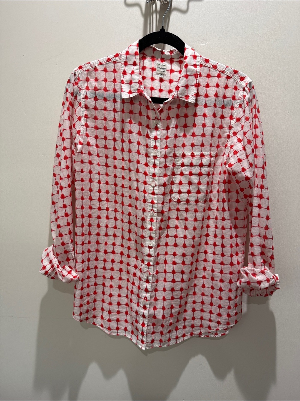 Madewell, size L , red & white button up lightweight shirt